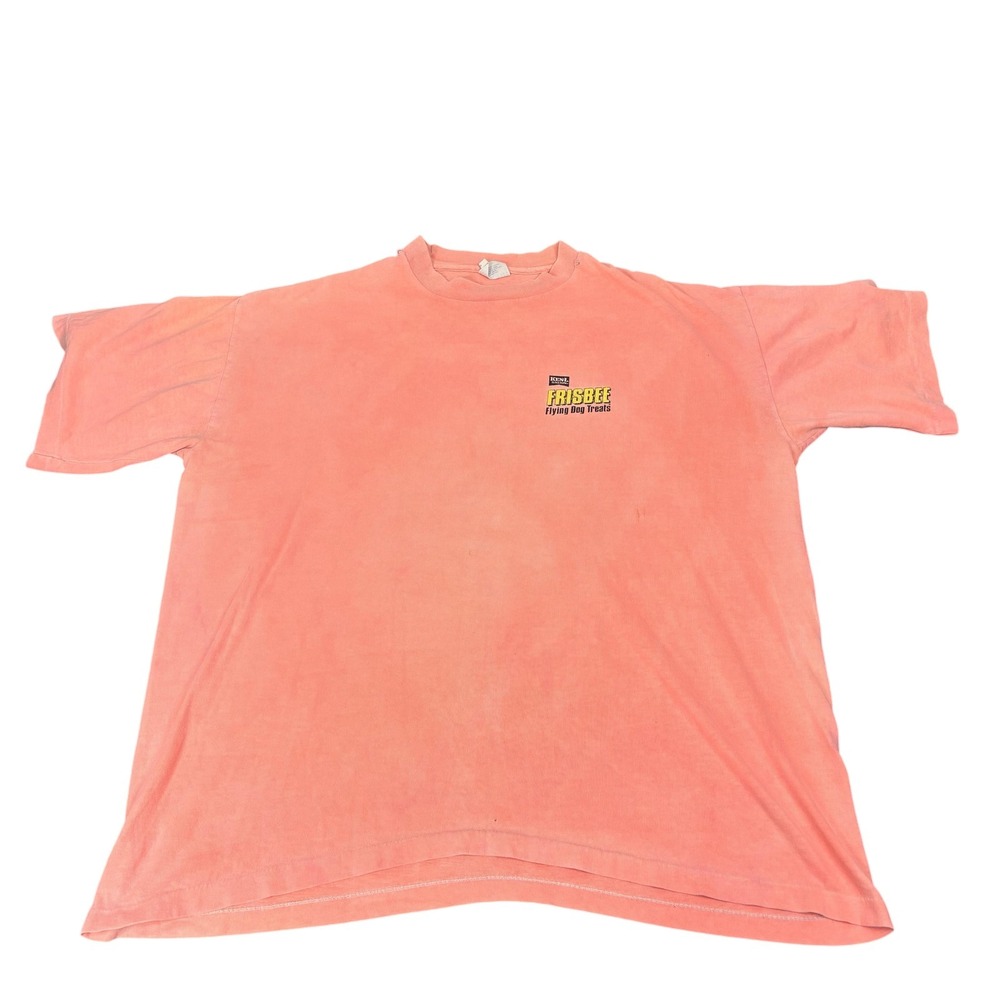 Vintage Ken-L Ration Frisbee Shirt Mens Extra Large Pink Dog Treats Graphic 90s